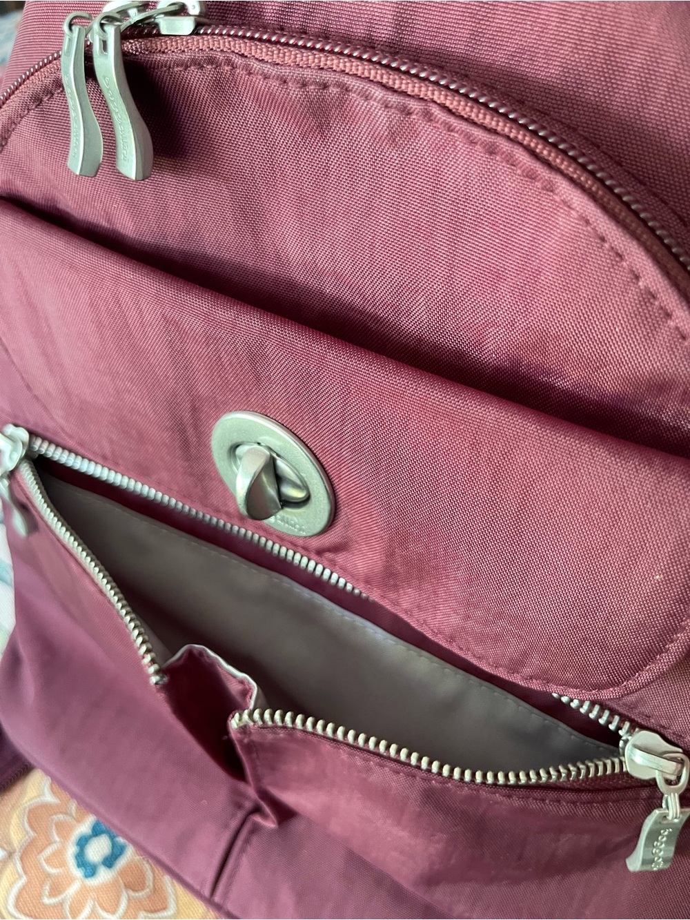 Baggallini Burgundy Compact Backpack with Front Turn-Lock - Picture 7 of 9
